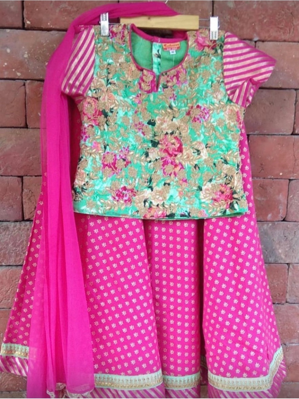 Traditional Kids Pink & Green Floral Lehenga Choli